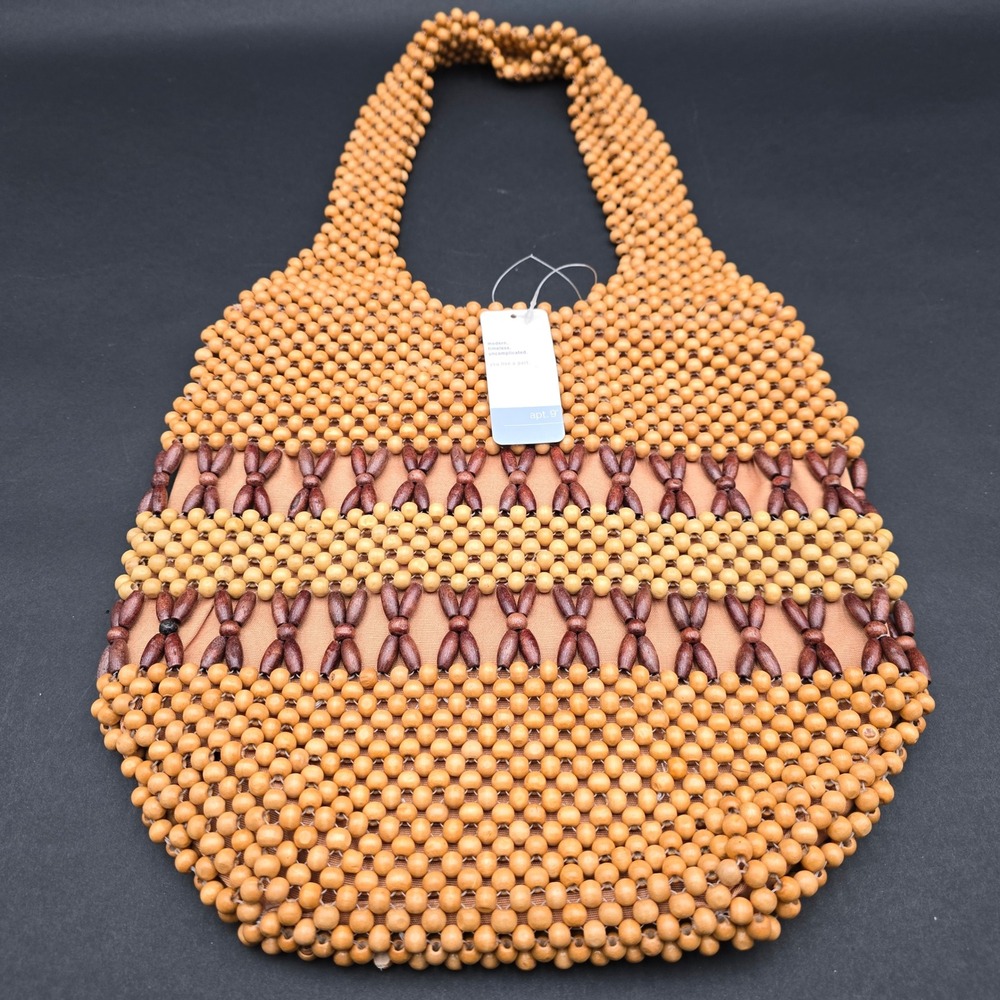 Apt. 9 Wood Beaded Hobo Bag Natural Brown Boho Summer Handbag NWT KB55211